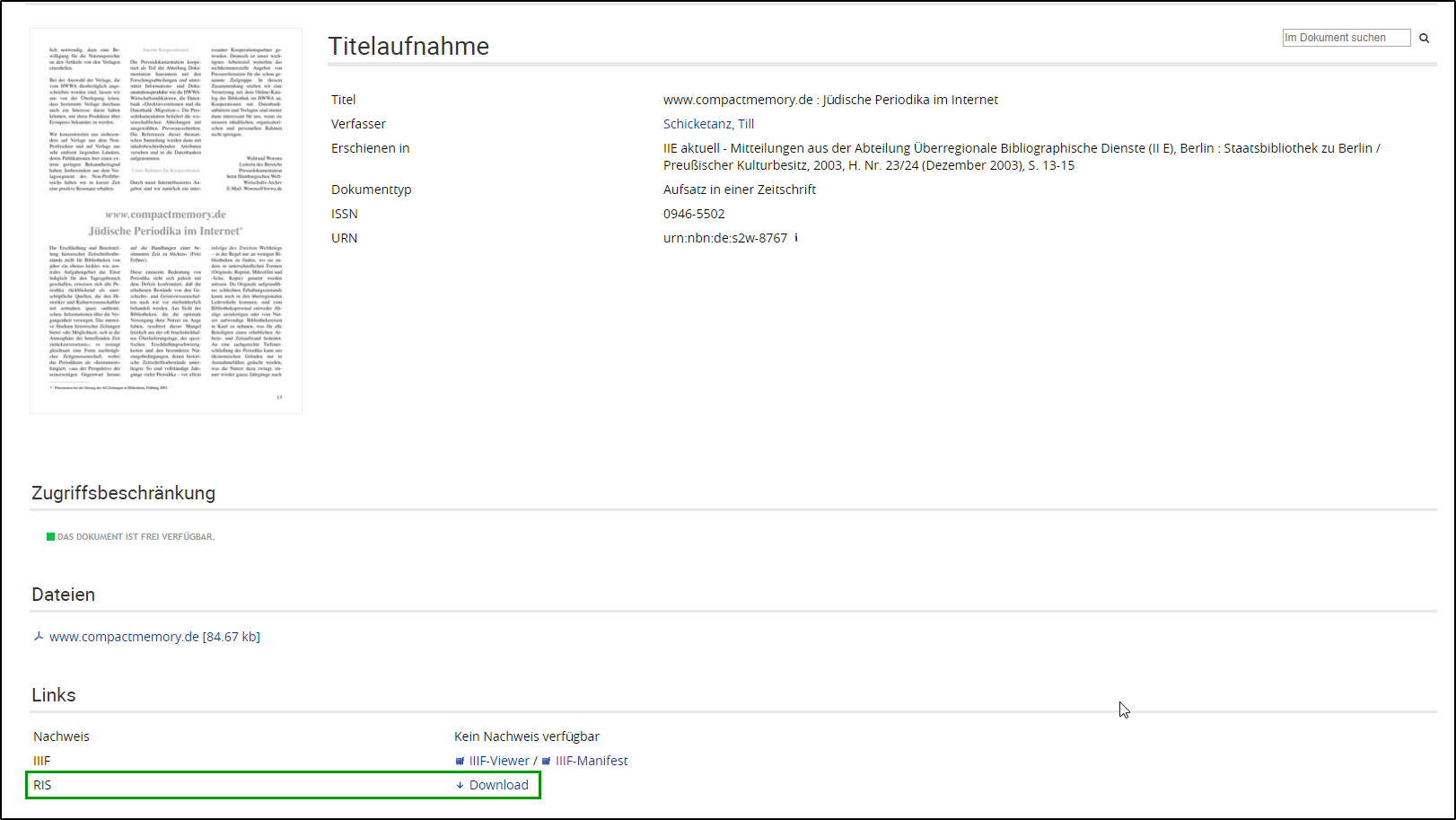 Bild zu Generischer RIS Export